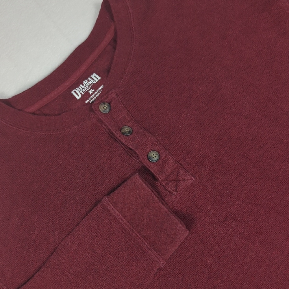 Duluth Trading Co‎ Longtail T Waffle Knit Henley Maroon Mens Size XL